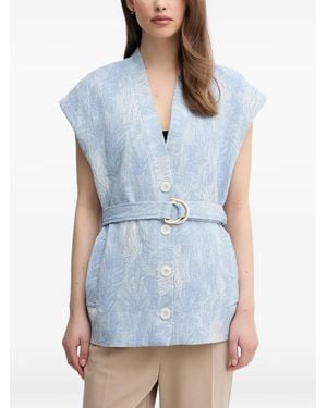La Petite Francaise Vangelis Leaf-Print Belted Top - Blue