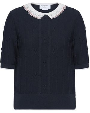 Thom Browne Lace-Trim T-Shirt - Blue