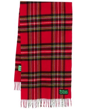 Barbour Pattern Fringed Scarf - Red