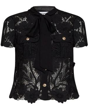 Self-Portrait Guipure-Lace Pussy-Bow Blouse - Black