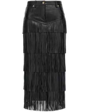 Roberto Cavalli Fringed Midi Skirt - Black
