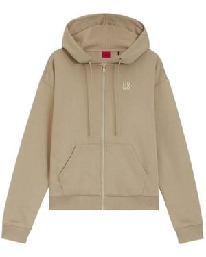HUGO Zip-Up Drawstring Hoodie - Natural