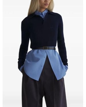 Mugler Cashmere Cropped Polo Top - Blue