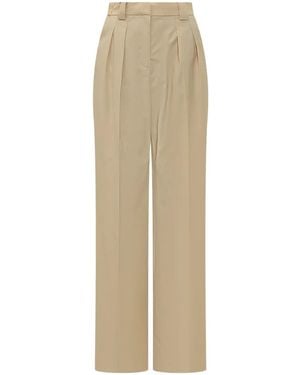 Mom's Pants Pleated Wool Trousers - Natural