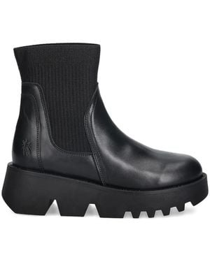 Fly London Rib-Knit-Detail Chelsea Boots - Black