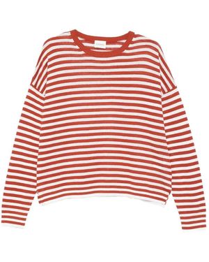 Closed Striped Round-Neck Top - Red