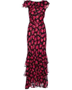 RIXO London Vestido largo con estampado floral - Rojo