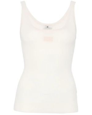 Elisabetta Franchi Ribbed-Knit Logo-Patch Vest - White
