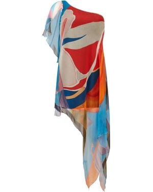 Donde Esteban Palenque One-Shoulder Floral Silk Kaftan - Red