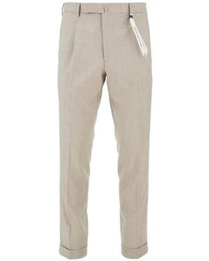 Santaniello Textured Turn-Up Trousers - Natural