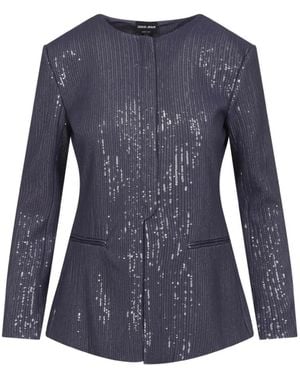 Giorgio Armani Sequin Embellished Crewneck Blazer - Blue