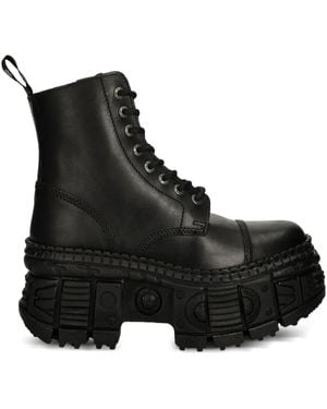 New Rock M-Wall083C-S5 Lace-Up Platform Boots - Black