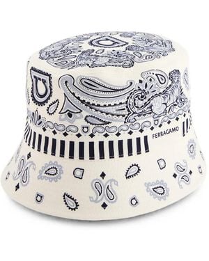 Ferragamo Geometric-Print Bucket Hat - White