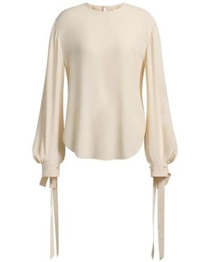 Alberta Ferretti Tie-Cuff Long-Sleeve Blouse - Natural