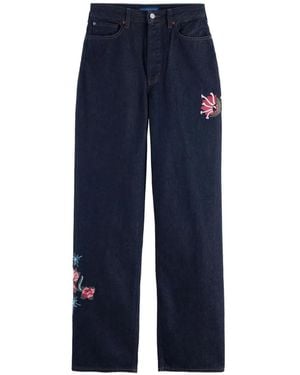 Scotch & Soda Vaqueros Con Bordado Floral - Azul