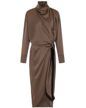 16Arlington Resia Knotted Silk Midi Dress - Brown