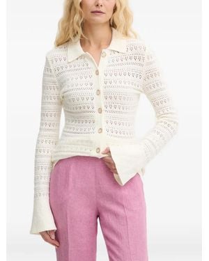 Guess Open-Knit Button-Up Cardigan - White