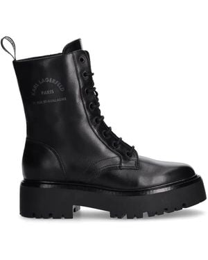 KARL LAGERFELD Logo-Print Combat Boots - Black