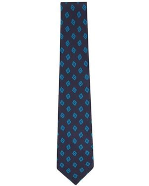 Kiton Diamond-Pattern Silk Tie - Blue