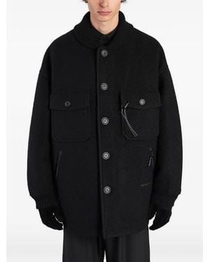 and wander Ribbed-Knit-Collar Button-Up Coat - Black