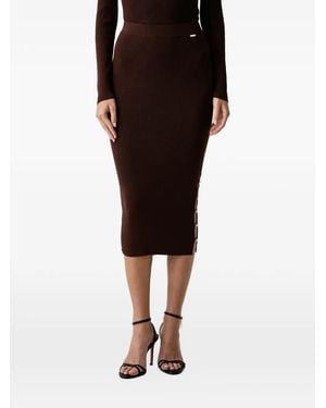 Fracomina Ribbed-Knit Logo-Button Midi Skirt - Black