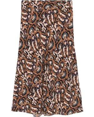 Ba&sh Abstract-Print Midi Skirt - Brown