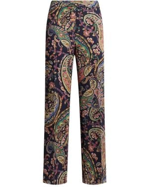 Etro Floral-Paisley Bootcut Pants - Gray