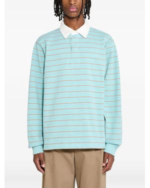 Stussy Pin-Striped Long-Sleeve Polo Shirt - Blue