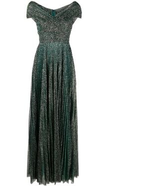 Talbot Runhof Beaded Off-Shoulder Voile Gown - Green