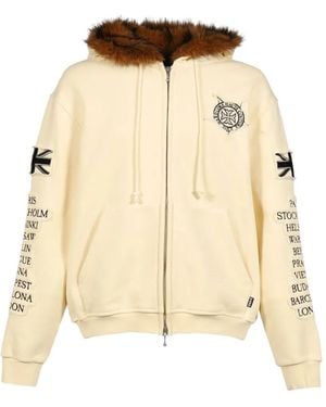 ALICE HOLLYWOOD Eurotrip Patched Fur-Trim Zip-Up Hoodie - Natural