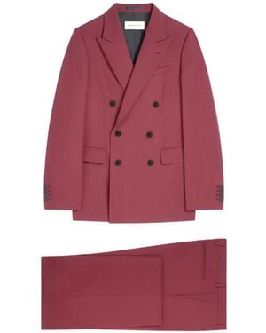 Dries Van Noten Double-Breasted Wool Toile Suit - Red