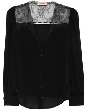 Twinset Lace-Trim Button-Up Blouse - Black