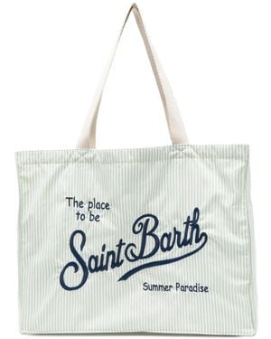 MC2 Saint Barth Essential Logo-Embroidered Striped Tote Bag - White