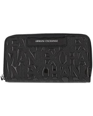 ARMANI EXCHANGE Logo-Embossed Zip-Around Wallet - Black