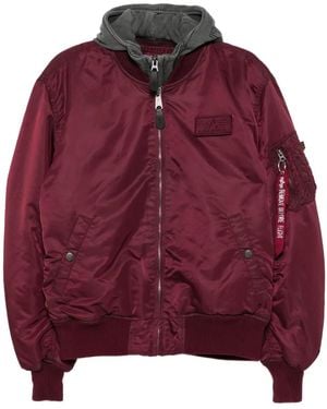 Alpha Industries Logo-Appliqué Hooded Bomber Jacket - Red