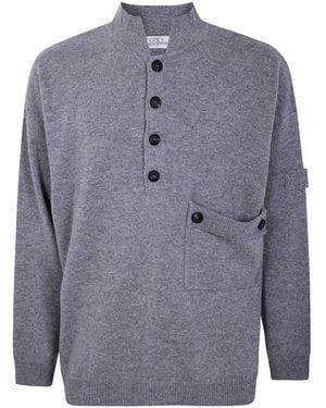 Aion Button-Placket Patch-Pocket Sweater - Blue