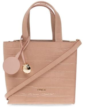 Furla Divide Croc-Effect Leather Mini Bag - Natural