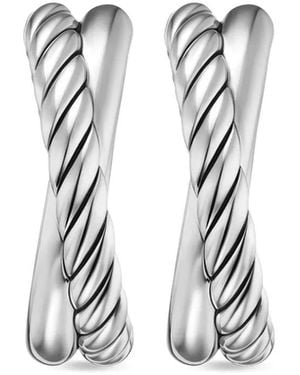 David Yurman Sterling Cable Hoop Earrings - White