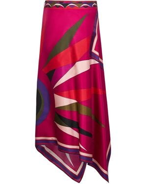 PUCCI Hawaii-Print Asymmetric-Scarf Midi Skirt - White