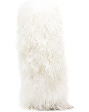 Paris Texas Furry Stiletto Boots, Ankle Boots - White