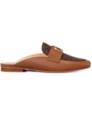Michael Kors Mckenzie Logo-Plaque Leather Mules - Brown