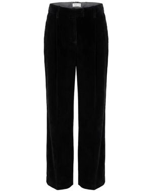 Brunello Cucinelli Sparkling Corduroy Loose Pleated Trousers With Monili - Black