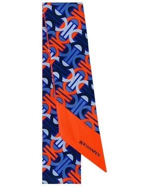 Kwanpen Monogram-Print Silk Scarf - Blue