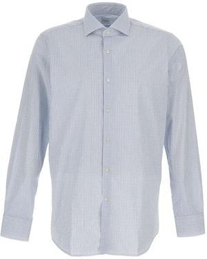 Bagutta Button-Fastening Striped-Pattern Shirt - Blue