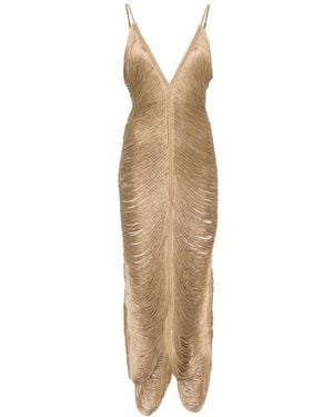 Bless Solé Fringe-Detail V-Neck Dress - Natural