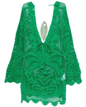 FARM Rio Crochet-Knit Tassel-Detail Mini Dress - Green