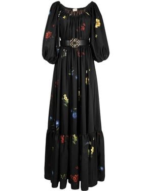 Elie Saab Floral-Print Satin Maxi Dress - Black