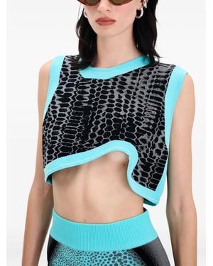 Ph5 Snakeskin-Print Asymmetrical Top - Blue