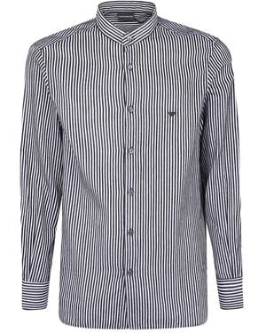 Emporio Armani Striped Mandarin-Collar Shirt - Blue