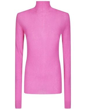 MATIERES FECALES Pull En Maille Côtelée À Col Roulé - Pink